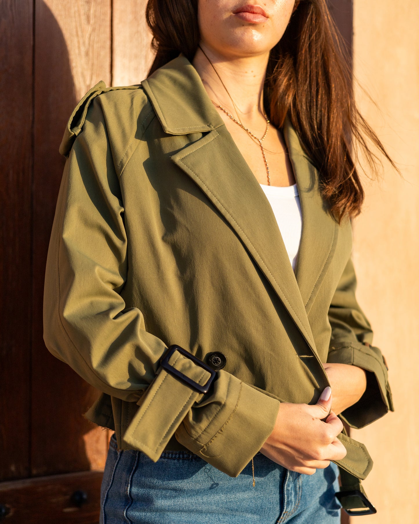 trench jacket in olive